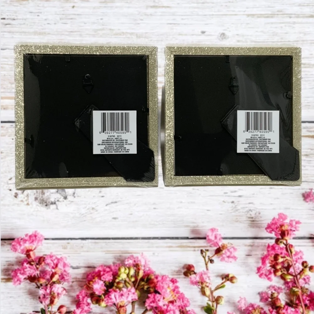 Set of 2  Picture Frames Gold Glitter Photo Frame with Mat Poster Frame 4 x 4 in